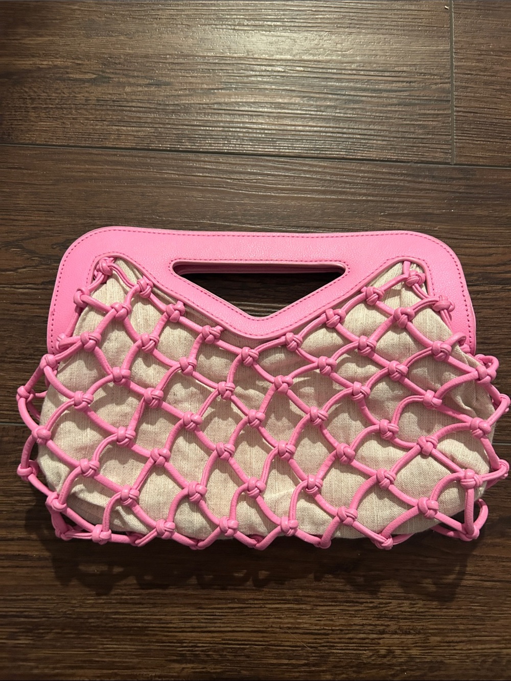 Pink Knotted Net Canvas Clutch Handbag